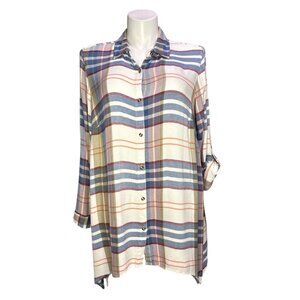 Westbound Plus Size 2X Plaid Button Down Shirt Rayon Long Sleeve Tunic Top Comfy